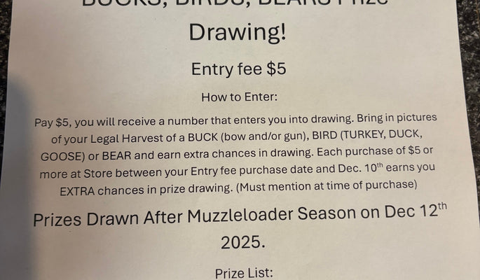 Bucks, Birds, Bears Prize Drawing! Dec 12th!